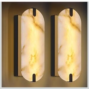 14.17in Alabaster Wall Sconces, Natural Marble Wall Light Set of Two, Modern LED